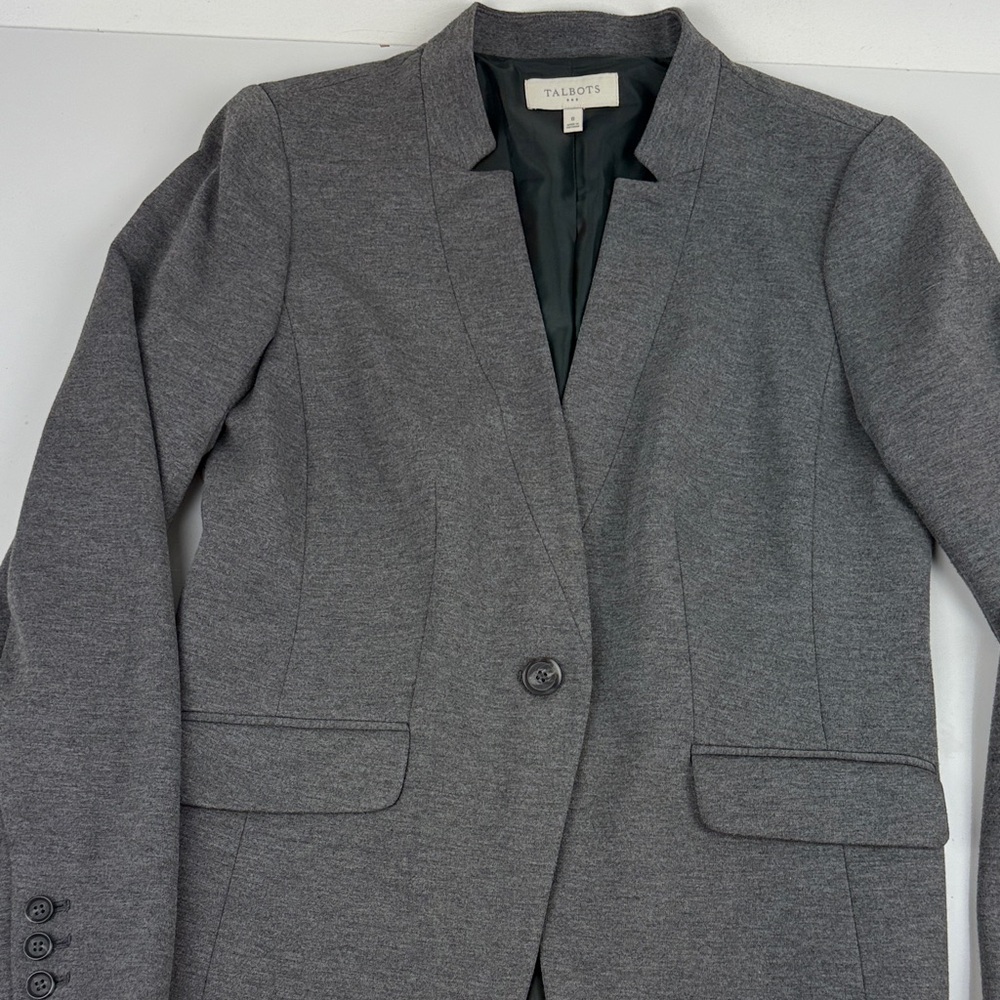 Talbots Charcoal Women's Blazer Single Button Stand up Lapel.